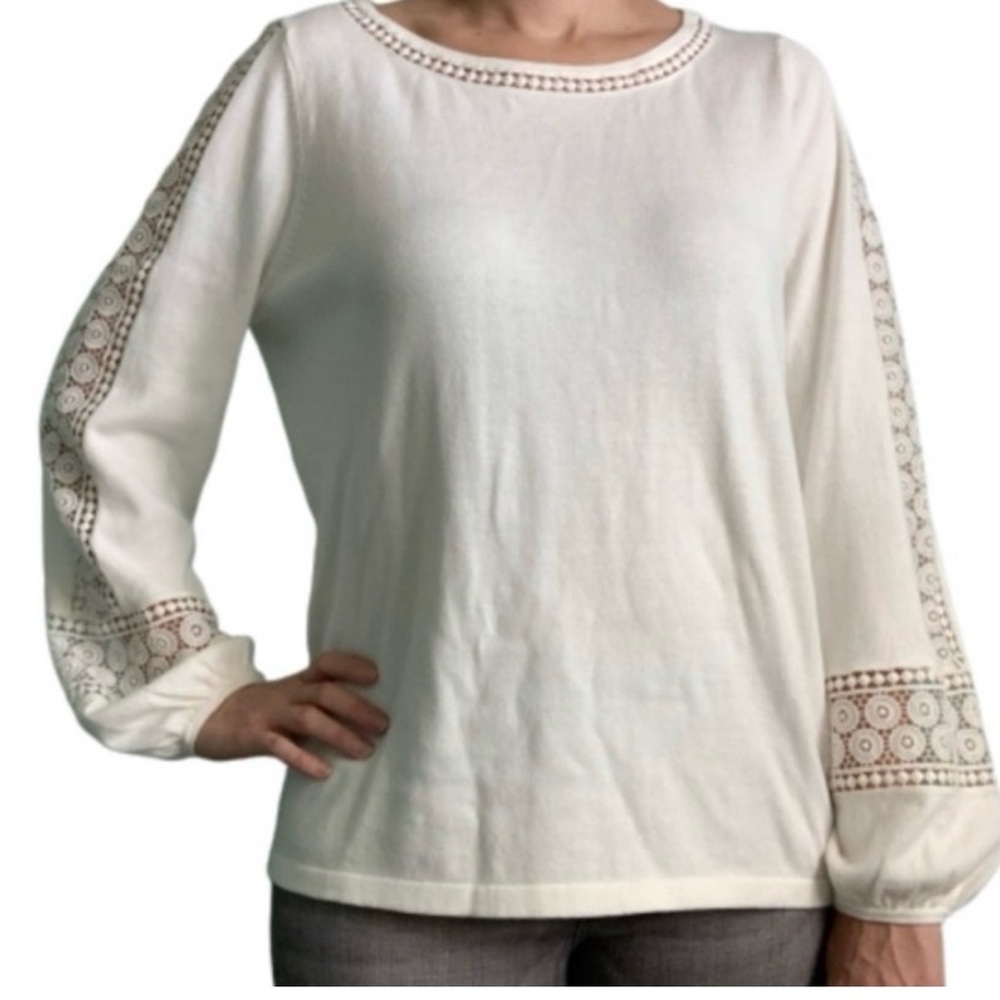 Boden Lylah long sleeve sweater lace white size 6